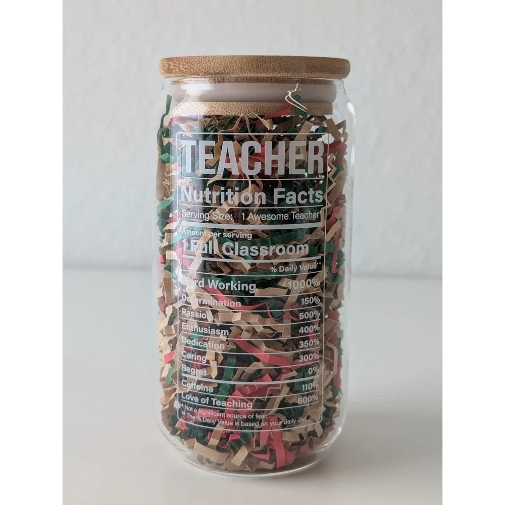 Glass Drinking Cup Bamboo Lid Glass Straw Teacher Appreciation